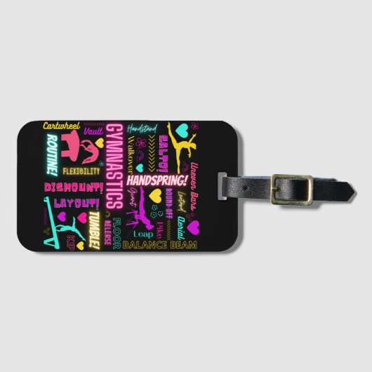Farbenfrohe Girls Gymnastik Glossartypografie Gepäckanhänger (Vorderseite (Horizontal))
