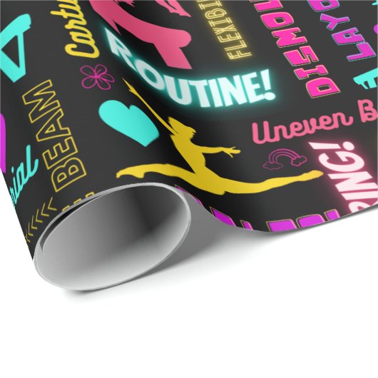 Farbenfrohe Girls Gymnastik Glossartypografie Geschenkpapier (Rolleneckpunkt)
