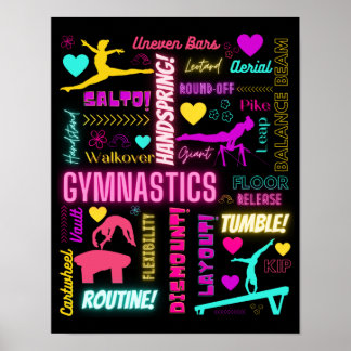 Farbenfrohe Girls Gymnastik Glossartypografie Poster