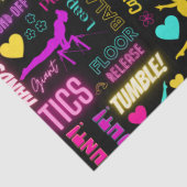 Farbenfrohe Girls Gymnastik Glossartypografie Seidenpapier (Detail)