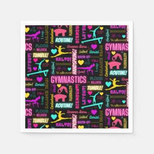 Farbenfrohe Girls Gymnastik Glossartypografie Serviette