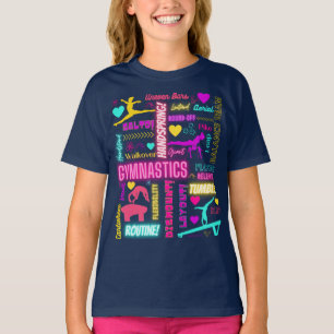 Farbenfrohe Girls Gymnastik Glossartypografie T-Shirt