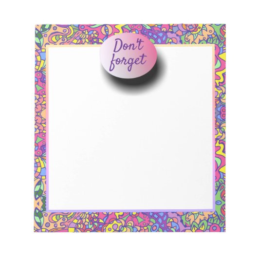 Farbenfrohe Girly Angesagt Doodles Fantasie Verges Notizblock (Vorderseite)