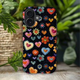 Farbenfrohe Girly Liebe Herz Blume 3D Muster iPhone 16 Hülle