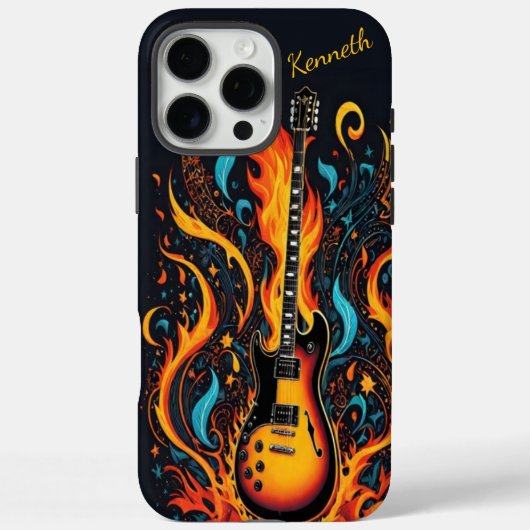 Farbenfrohe Gitarre mit Flammen Case-Mate iPhone Hülle (Rückseite)