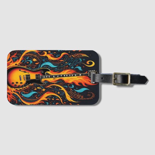 Farbenfrohe Gitarre mit Flammen Gepäckanhänger (Vorderseite (Horizontal))