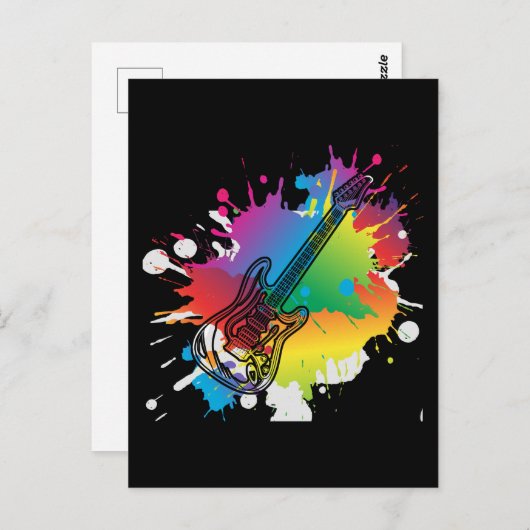 Farbenfrohe Gitarre Retro Rock und Roll Music Postkarte (Vorne/Hinten)
