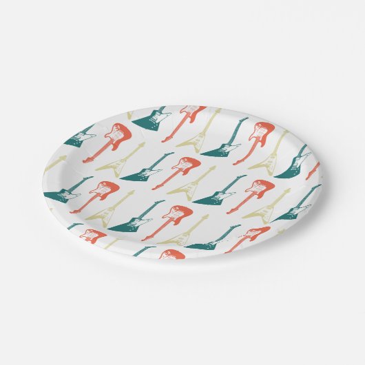 Farbenfrohe Gitarre Rock und Roll Rockstar Geburts Pappteller (Schrägansicht)