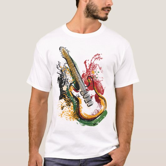 Farbenfrohe Gitarre Vibes T-Shirt (Vorderseite)