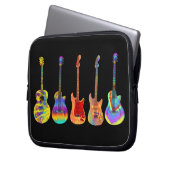 Farbenfrohe Gitarren auf schwarz Laptopschutzhülle (Vorderseite Links)