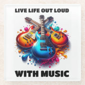 Farbenfrohe Gitarren Live Life Out Loud mit Musik Glasuntersetzer (Vorderseite)