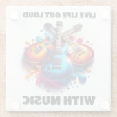 Farbenfrohe Gitarren Live Life Out Loud mit Musik Glasuntersetzer (Rückseite)