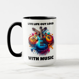 Farbenfrohe Gitarren Live Life Out Loud mit Musik Tasse