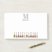 Farbenfrohe Gitarren-Musiklehrerin Monogram Post-it Klebezettel (Auf Schreibtisch)