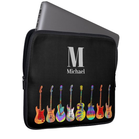 Farbenfrohe Gitarrenmonogramm Laptopschutzhülle (Vorne Rechts)