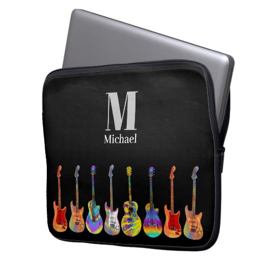 Farbenfrohe Gitarrenmonogramm Laptopschutzhülle (Vorderseite Links)