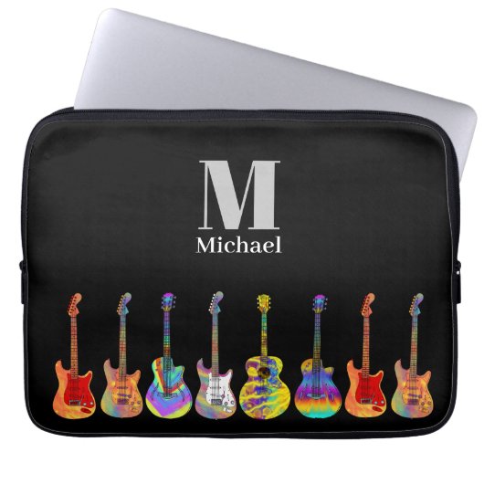 Farbenfrohe Gitarrenmonogramm Laptopschutzhülle (Vorderseite)