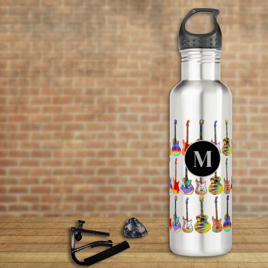 Farbenfrohe Gitarrenmuster-Monogramm Edelstahlflasche