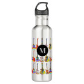 Farbenfrohe Gitarrenmuster-Monogramm Edelstahlflasche (Vorderseite)