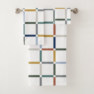 Farbenfrohe Gitter mit Negative Space Impressionis Badhandtuch Set