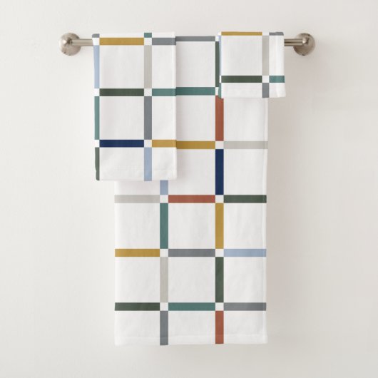 Farbenfrohe Gitter mit Negative Space Impressionis Badhandtuch Set (Insitu)