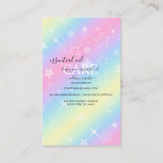 Farbenfrohe Glam Iridescent Sparkor ätherisches Öl Visitenkarte (Rückseite)