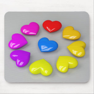 Farbenfrohe glänzende Herzen Mousepad