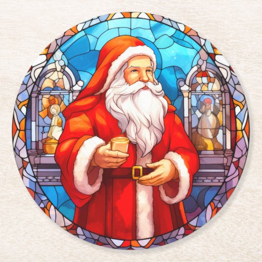 Farbenfrohe Gläser Weihnachten Weihnachtsmann Runder Pappuntersetzer (Vorderseite)