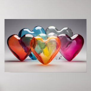 Farbenfrohe Glasherzen Poster