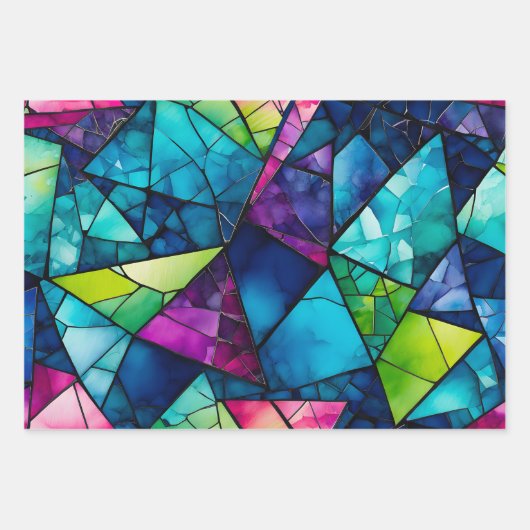 Farbenfrohe Glasmosaik Art Wrapping Paper Sheets Geschenkpapier Set (Vorderseite 2)