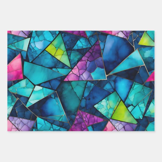 Farbenfrohe Glasmosaik Art Wrapping Paper Sheets Geschenkpapier Set (Vorderseite)