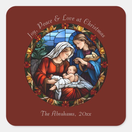 Farbenfrohe Glass Vintage Weihnachten Quadratischer Aufkleber (Vorderseite)