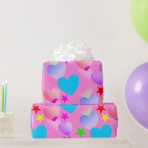 Farbenfrohe Gliding Hearts 'n Stars Geschenkpapier