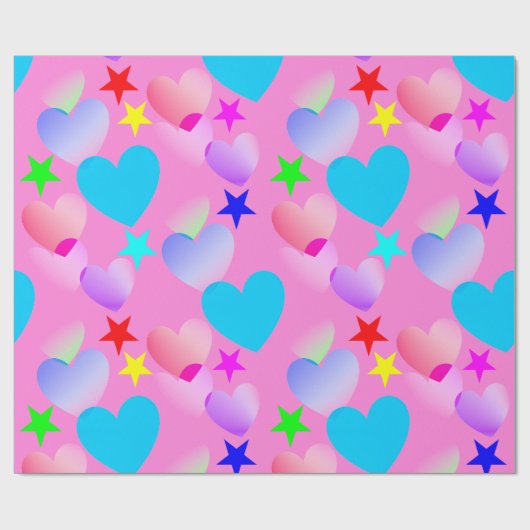 Farbenfrohe Gliding Hearts 'n Stars Geschenkpapier (Flach)