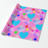 Farbenfrohe Gliding Hearts 'n Stars Geschenkpapier (Ungerollt)