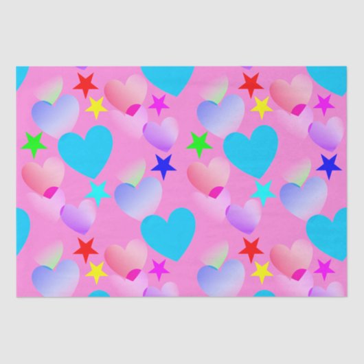 Farbenfrohe Gliding Hearts 'n Stars Geschenkpapier Seidenpapier (Vorderseite)
