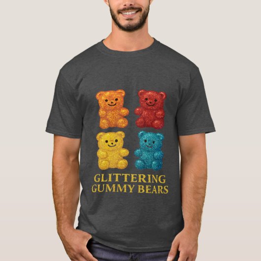 Farbenfrohe Glitterie Gummy Bären Design T-Shirt (Vorderseite)