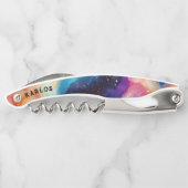 Farbenfrohe Glitterwoche im Hintergrund Kellnermesser (Rückseite)