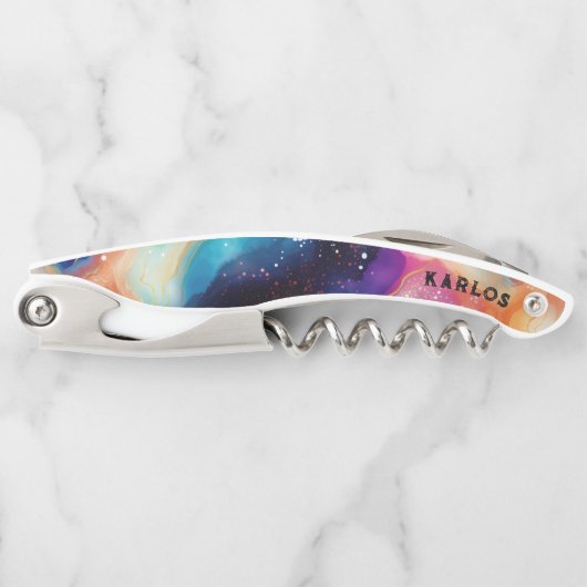 Farbenfrohe Glitterwoche im Hintergrund Kellnermesser (Vorderseite)