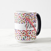 Farbenfrohe Glittery Feathers Monogram personalisi Verwandlungstasse (VorderseiteRechts)