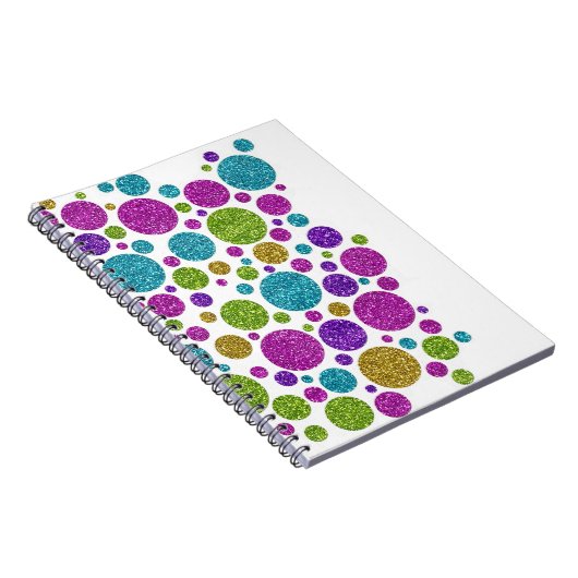 Farbenfrohe Glittery Punkte auf jedem Farbbuch Notizblock (Rechte Seite)