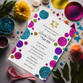 Farbenfrohe Glittery Punkte auf jeder Farbe Bat Mi Einladung
