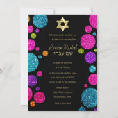 Farbenfrohe Glittery Punkte auf jeder Farbe Bat Mi Einladung (Vorderseite)