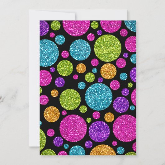 Farbenfrohe Glittery Punkte auf jeder Farbe Bat Mi Einladung (Rückseite)