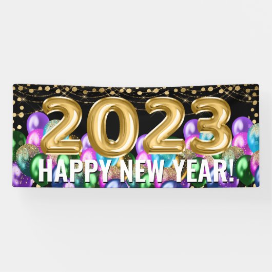 Farbenfrohe Glitzer Ballons 2023 Frohes Neues Jahr Banner (Horizontal)