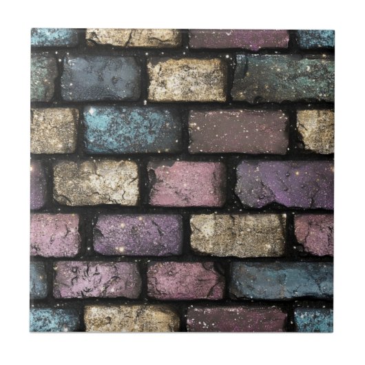 Farbenfrohe Glitzer Brick Pattern Fliese (Vorderseite)