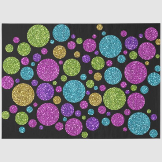 Farbenfrohe Glitzer Dots Black Seidenpapier (Vorderseite)
