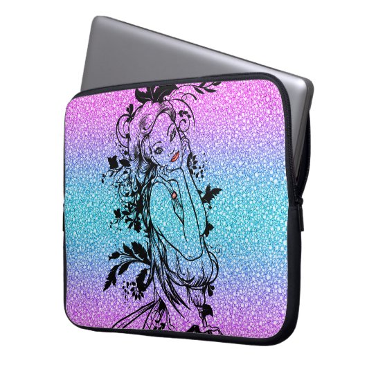 Farbenfrohe Glitzer Florenz Laptopschutzhülle (Vorderseite Links)