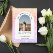 Farbenfrohe Glitzer Glitzern Arc Foto Abschluss Einladung