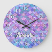 Farbenfrohe Glitzer Mermaid-Skala Große Wanduhr (Vorderseite)